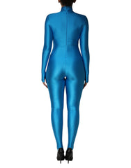 Dolce & Gabbana Blue Nylon Turtleneck Bodycon Jumpsuit  Dress