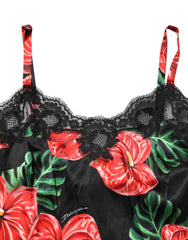 Dolce & Gabbana Black Floral Lace Trim Chemise Lingerie Dress