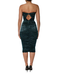 Dolce & Gabbana Green Silk Satin Fitted Strapless Dress
