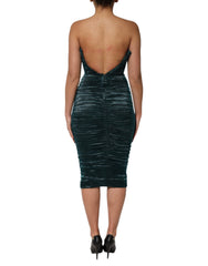 Dolce & Gabbana Green Silk Satin Fitted Strapless Dress