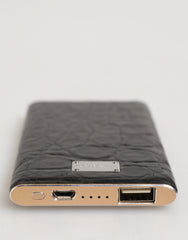 Dolce & Gabbana Black Leather Exotic Skin 3000mAh Power Bank Charger USB