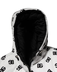 Dolce & Gabbana White DG Monogram Hooded Puffer Jacket