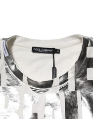 Dolce & Gabbana White Metallic Print Cotton CrewNeck T-shirt