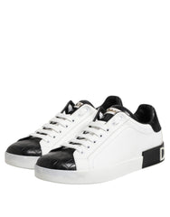 Dolce & Gabbana White Black Leather Portofino Sneaker Shoes