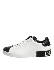 Dolce & Gabbana White Black Leather Portofino Sneaker Shoes