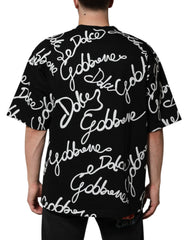 Dolce & Gabbana Black Logo Print Cotton Crew Neck  T-shirt