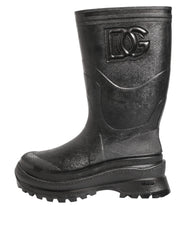 Dolce & Gabbana Metallic Black Pull On Rain Boots Men Shoes