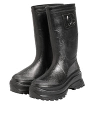 Dolce & Gabbana Metallic Black Pull On Rain Boots Men Shoes
