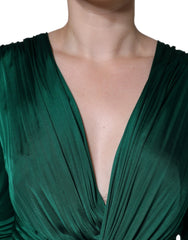 Dolce & Gabbana Dark Green Viscose Long Sleeve Midi Dress