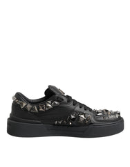 Dolce & Gabbana Black Leather Studded Low Top Sneakers Shoes