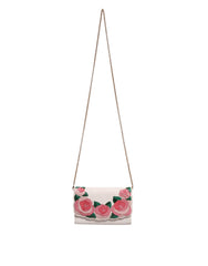 Dolce & Gabbana White Floral Leather Wallet Crossbody Gold Chain Bag