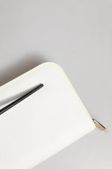 Dolce & Gabbana White Leather Logo Plaque Zip Around Continental Wallet