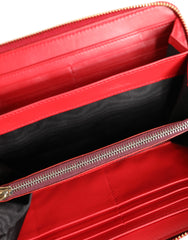 Dolce & Gabbana Red Exotic Leather Zip Around Continental Clutch Wallet