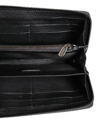 Dolce & Gabbana Black Calfskin Leather Logo Zip Around Continental Wallet