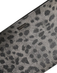 Dolce & Gabbana Black Gray Leopard Leather Zip Around Continental Wallet