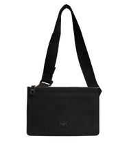 Dolce & Gabbana Black Leather Logo Embossed Waist Fanny Pack Borse Bag