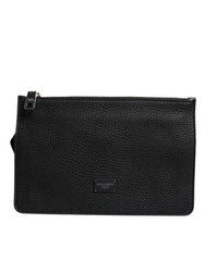 Dolce & Gabbana Black Leather Logo Embossed Waist Fanny Pack Borse Bag
