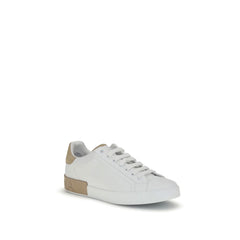 Dolce & Gabbana White Calf Leather Bos Taurus Low Top Sneakers