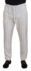 Dolce & Gabbana White Stripes Silk Lounge Trouser Pants