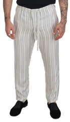 Dolce & Gabbana White Stripes Silk Lounge Trouser Pants