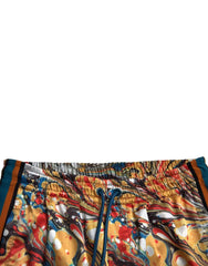 Dolce & Gabbana Multicolor Marble Print Satin Trouser Pants