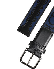 Dolce & Gabbana Black Blue DG Logo Silver Metal Buckle Belt