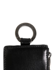 Dolce & Gabbana Black Leather Logo Embossed Lanyard Card Holde Wallet