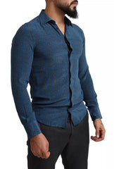 Dolce & Gabbana Blue MARTINI Silk Slim Fit Long Sleeves Shirt