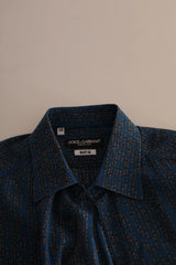 Dolce & Gabbana Blue MARTINI Silk Slim Fit Long Sleeves Shirt