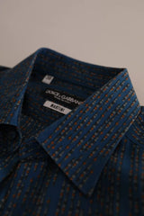 Dolce & Gabbana Blue MARTINI Silk Slim Fit Long Sleeves Shirt