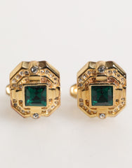 Dolce & Gabbana Emerald Green Crystal Gold Tone 925 Sterling Accessory Cufflink