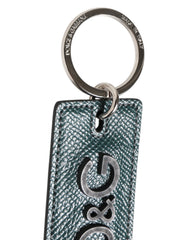 Dolce & Gabbana Army Green Leather Logo Metal Ring Men Keychain Keyring
