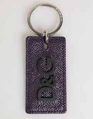 Dolce & Gabbana Violet Leather Logo Metal Ring Men Keychain Keyring