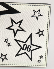 Dolce & Gabbana White Leather DG Star Logo Bifold Card Holder Wallet