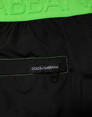 Dolce & Gabbana Black Green Logo Waistband Beachwear Short Swimwear