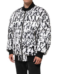 Dolce & Gabbana White Black Graffiti Logo Puffer Bomber Jacket
