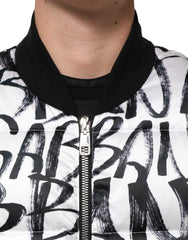 Dolce & Gabbana White Black Graffiti Logo Puffer Bomber Jacket