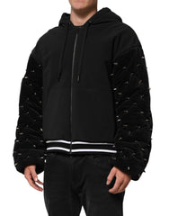 Dolce & Gabbana Black Cotton Quilted Studded Sleeve Hoodie Jacket