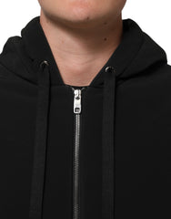 Dolce & Gabbana Black Cotton Quilted Studded Sleeve Hoodie Jacket