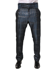 Dolce & Gabbana Blue Silver Shiny Silk Skinny Men Trouser Pants
