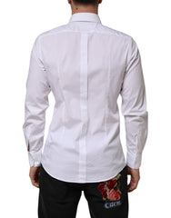 Dolce & Gabbana White Cotton GOLD Long Sleeves Formal Men Shirt