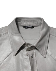 Dolce & Gabbana Gray Coated Cotton Snap Button Logo Men Shirt