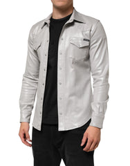 Dolce & Gabbana Metallic Gray Cotton Button Down Men Shirt