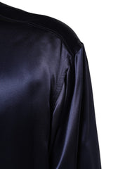 Dolce & Gabbana Navy Silk Long Sleeve Mandarin Collar Shirt