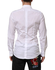 Dolce & Gabbana White Cotton DG Logo Pearl Chain Formal Shirt