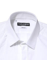 Dolce & Gabbana White GOLD Cotton Long Sleeves Dress Men Shirt