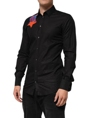 Dolce & Gabbana Black Cotton Star Sequin Dress Formal Men Shirt