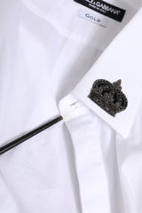 Dolce & Gabbana White Cotton Crown Collar GOLD Formal Shirt