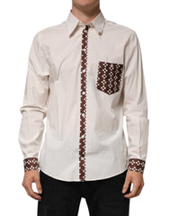 Dolce & Gabbana Cream White Cotton Polka Dot Slim Fit Shirt