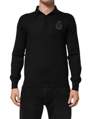 Dolce & Gabbana Black Cashmere Polo Men Longsleeves Sweater